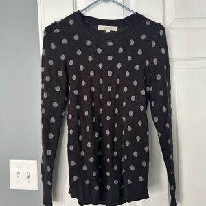 LOFT Black and Silver Polka Dot Sweater